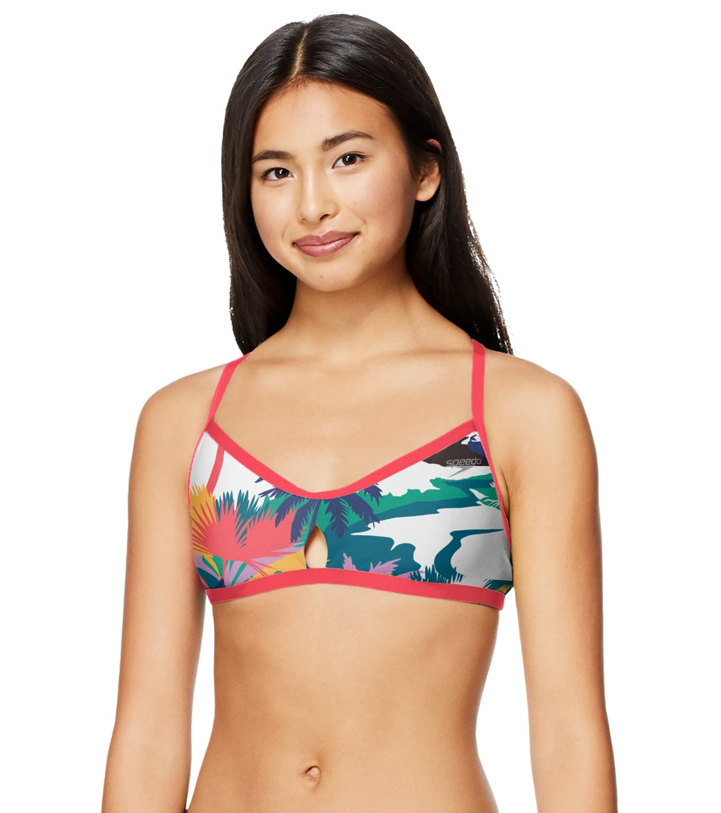 Speedo Women's Printed Keyhole Tie Back Bikini Top