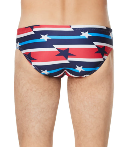 Speedo Vibe Men's Printed One Brief Swimsuit Rad, White & Blue