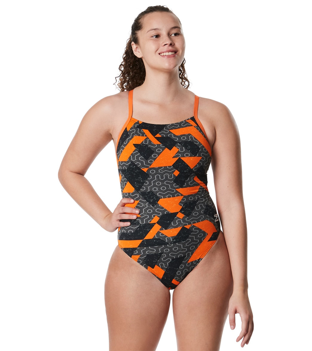  Speedo Women's Ruse Blocks Flyback One Piece Swimsuit