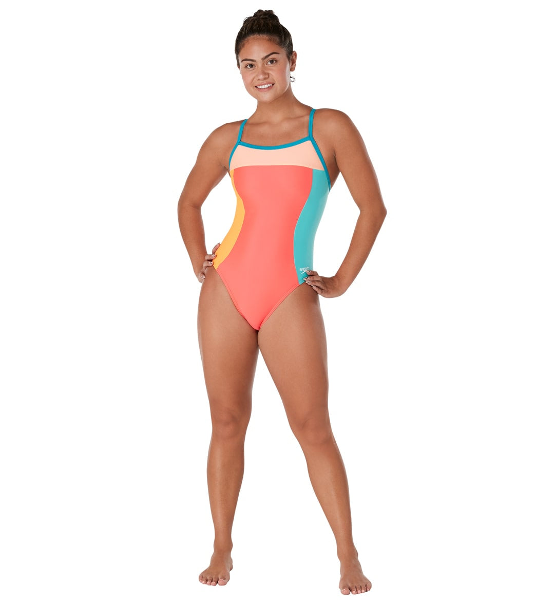  Speedo Vibe Women's Colorblock Propel Back One Piece Swimsuit