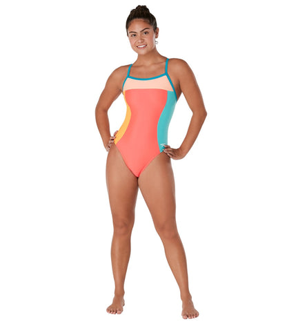  Speedo Vibe Women's Colorblock Propel Back One Piece Swimsuit