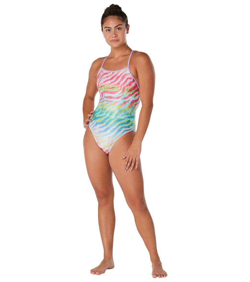  Speedo Vibe Women's Printed Double X Back One Piece Swimsuit