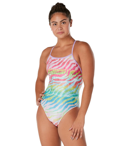 Speedo Vibe Women's Printed Double X Back One Piece Swimsuit