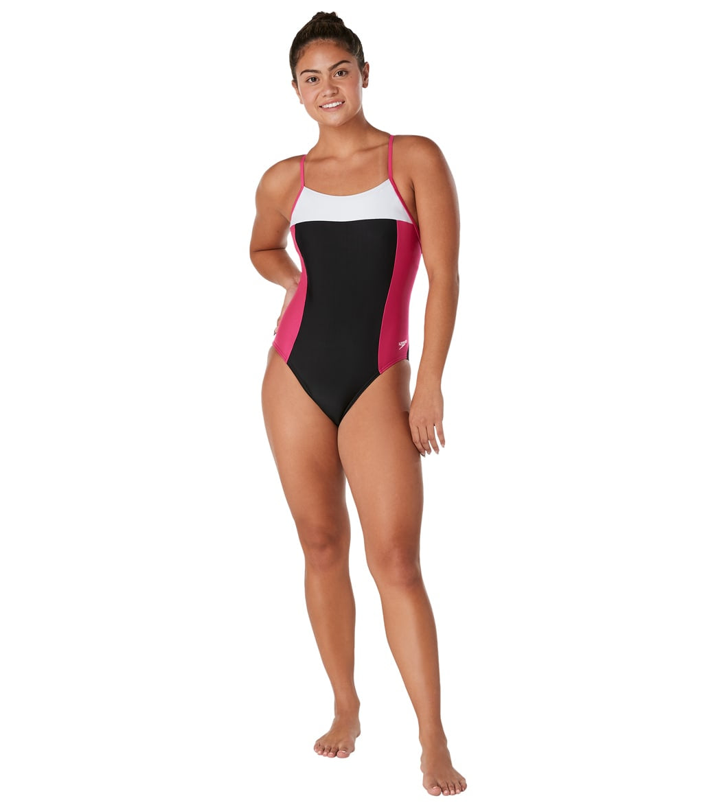  Speedo Women's Color Block Relay Back One Piece Swimsuit
