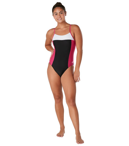 Speedo Women's Color Block Relay Back One Piece Swimsuit