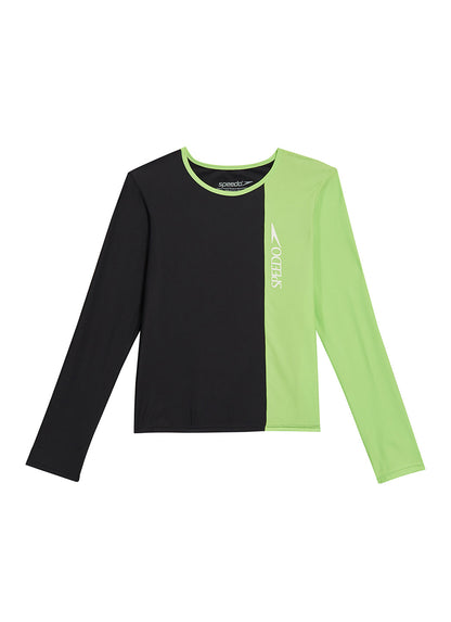 Speedo Girls' Long Sleeve Solid Blocked Logo Rashguard (Big Kid)