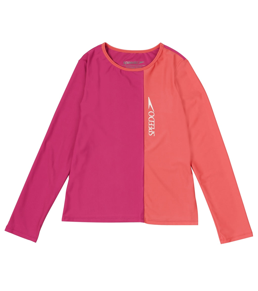  Speedo Girls' Long Sleeve Solid Blocked Logo Rashguard (Big Kid)