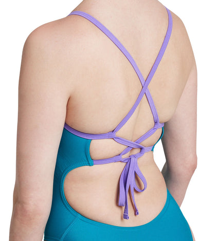  Speedo Vibe Women's Solid Double Lace Back One Piece Swimsuit