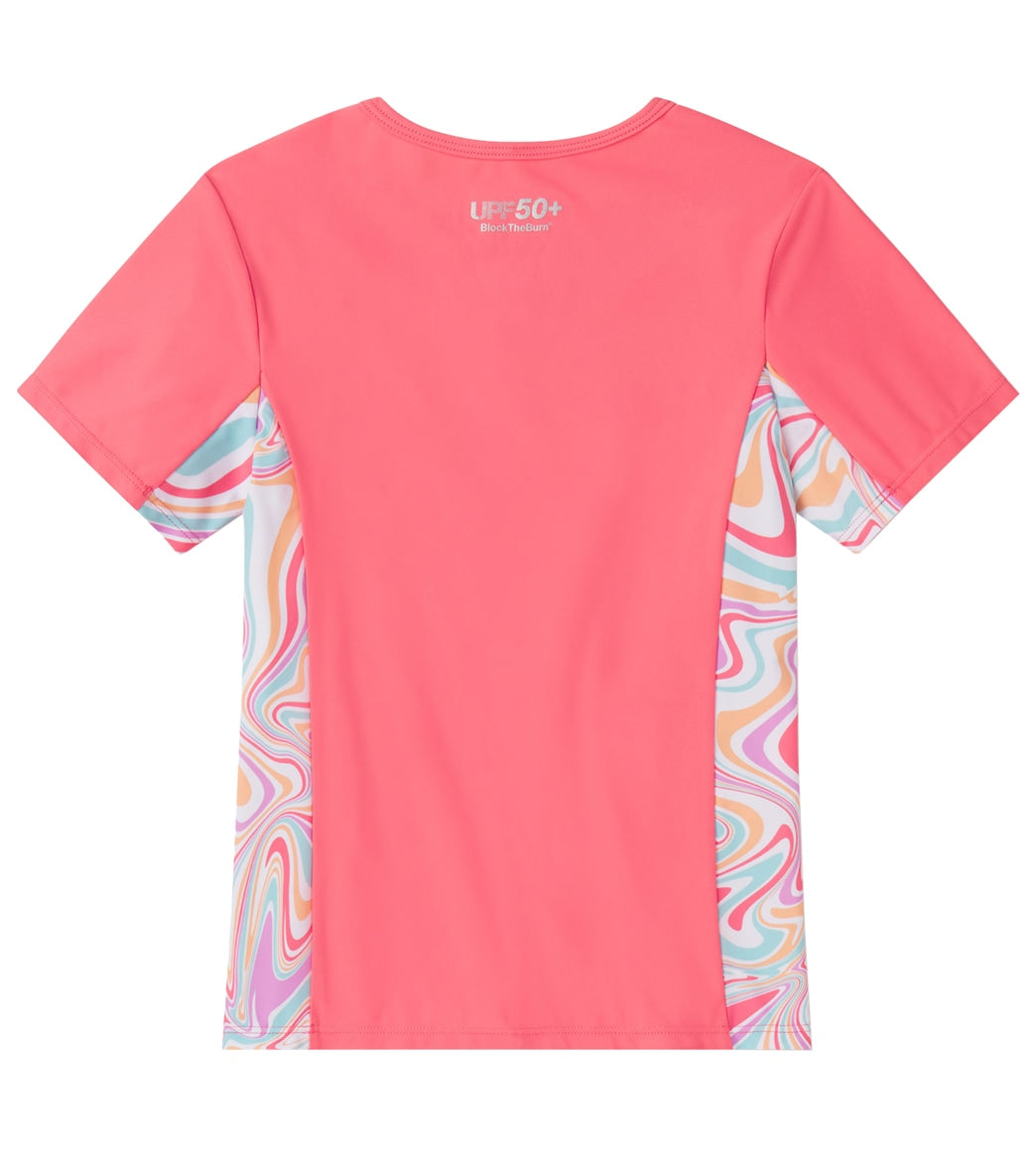 Speedo Girls' Short Sleeve Printed Splice Rashguard (Little Kid, Big Kid)