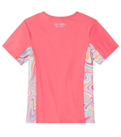  Speedo Girls' Short Sleeve Printed Splice Rashguard (Little Kid, Big Kid)